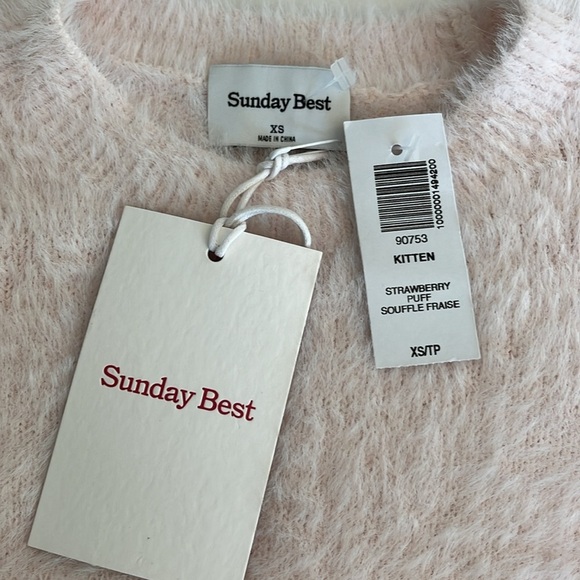 Sunday Best Kitten Crewneck Pale Pink Strawberry Puff Size XS Cozy Soft Luxe. - Picture 8 of 13